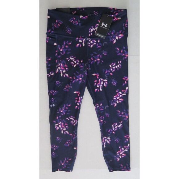 Under Armour 1365338 Women's Sz L Navy/Purple Tint Printed HeatGear 7/8 Leggings - Picture 1 of 6